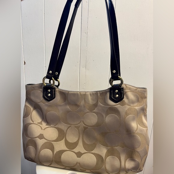 COACH LARGE SATIN & LEATHER BAG - Picture 2 of 6